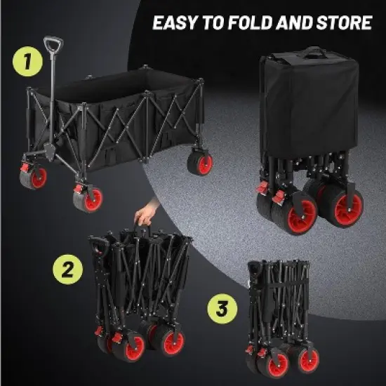 Acekool 400lb Capacity Folding Cart - 42"x22"x30" Utility Wagon w/Smooth Wheels & Cup Holders, Navy image {5}