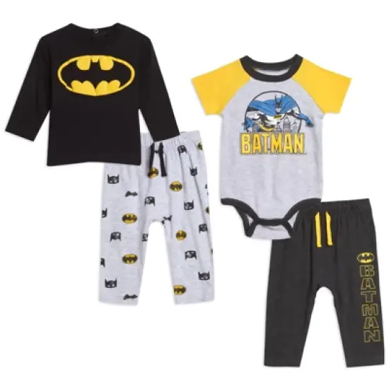 DC Comics Justice League Batman Baby Bodysuit Pullover T-Shirt and Pants 4 Piece Layette Set Newborn to Infant  image {9}