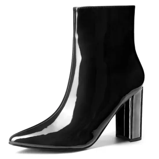 Allegra K Women's Pointed Toe Zip Chunky Heels Ankle Boots image {7}