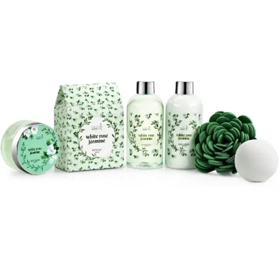 White Rose & Jasmine 7pc Spa Gift Set &ndash; Elegant Floral Bath & Body Collection in Wood Curio Box &ndash; Shea Butter & Vitamin E image {2}