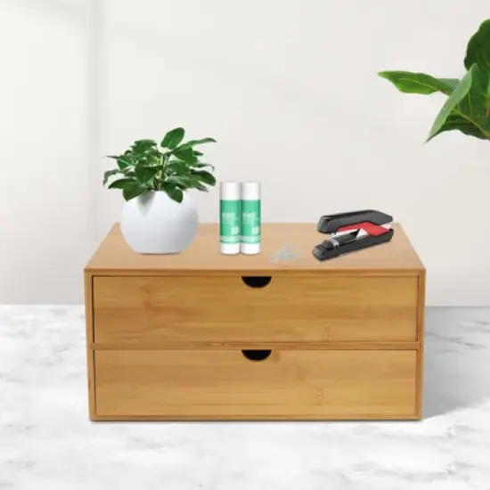 YIYIBYUS Mini Bamboo Desk Drawer Tabletop Storage Organization Box for Office Home image {2}