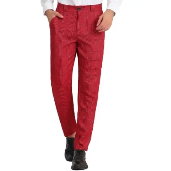 Lars Amadeus Men's Casual Geometric Printed Color Block Flat Front Dress Pants image {9}