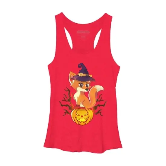 Women's Design By Humans Cute Witch Fox With Jack O Lantern Halloween Shirt By thebeardstudio Racerback Tank Top image {6}