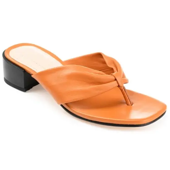 Journee Signature Womens Genuine Leather Francine Slip On Stacked Heel Sandals image {9}