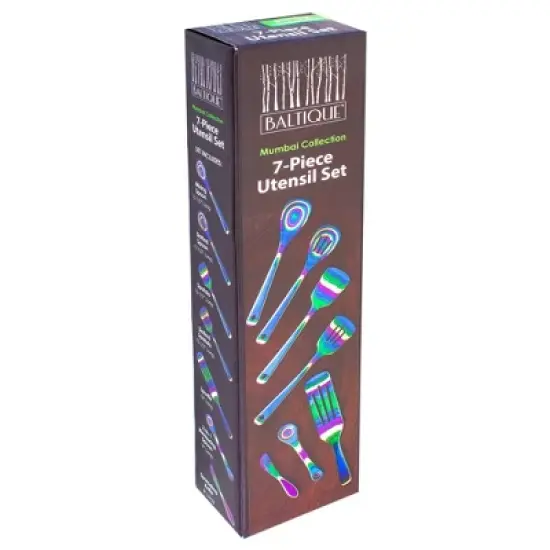 Baltique 7pc Mumbai Kitchen Utensil Set: Wood Cooking Tools, Spoon, Spurtle, Spatula, Multicolored, Hand Wash image {6}