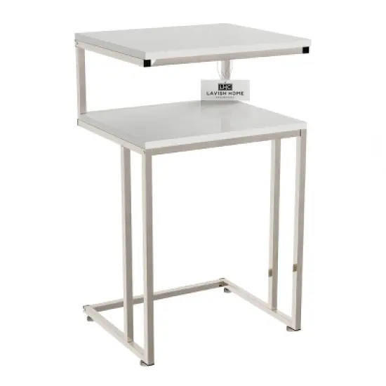 Hastings Home 2-Tier End Table - C-Shaped Side Table With Two Shelves and Metal Stand - White and Chrome image {6}