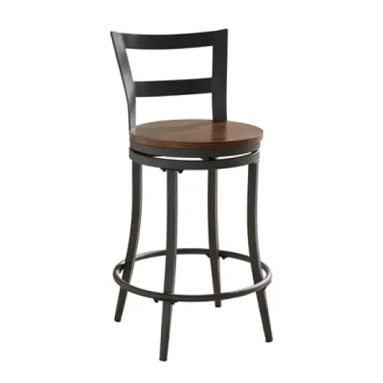 Set of 2 24" Saroyan Swivel Metal & Wood Counter Height Barstool Graphite - Inspire Q image {9}