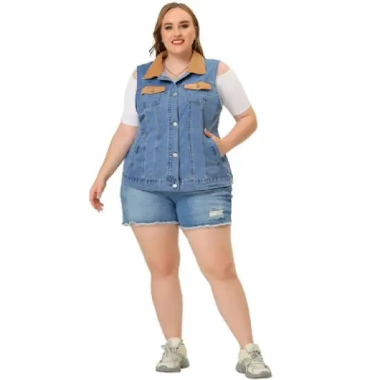 Agnes Orinda Women's Plus Corduroy Jean Contrast Color Denim Jackets Vests image {2}