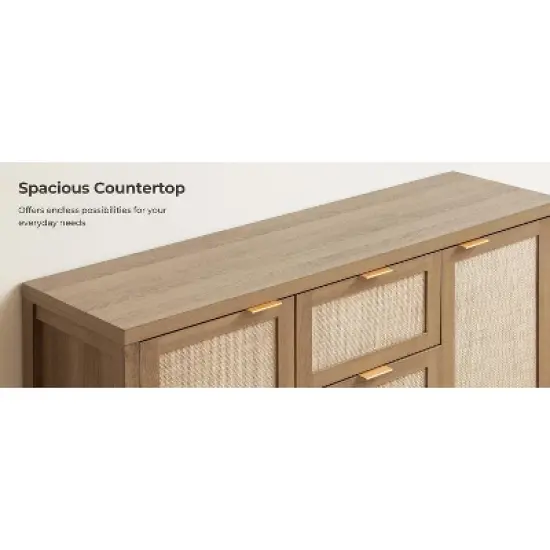 Modern Rattan Buffet Cabinet Sideboard with Storage,47" Boho Credenza Buffet Console Table with Drawers&Doors,Wooden Coffee Bar Cabinet image {5}