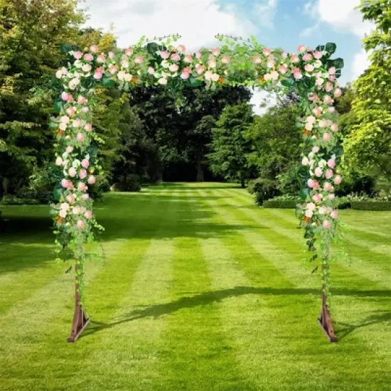 Tangkula 7.2 FT Square Wedding Arch Wooden Arbor Backdrop Stand w/ Triangular-Shaped Base image {2}