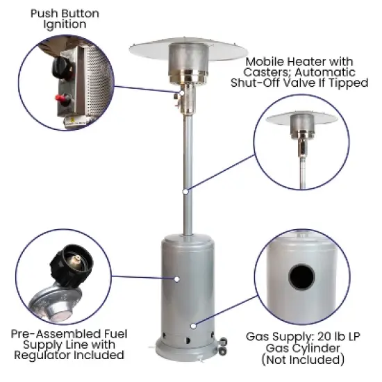 Merrick Lane Stainless Steel 7.5' Tall 40,000 BTU Outdoor Propane Patio Heater with Wheels image {9}