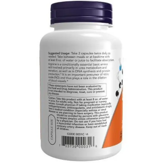 L-Arginine 500mg by Now Foods  -  250 Capsule image {2}