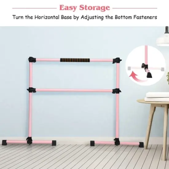 Costway Portable Ballet Barre 4ft Freestanding Adjustable Double Dance Bar Pink image {5}