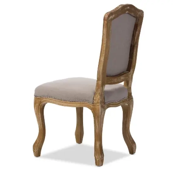 Chateauneuf French Weathered Oak Finish Fabric Upholstered Dining Side Chair Beige - Baxton Studio: Linen, No Assembly Required image {5}