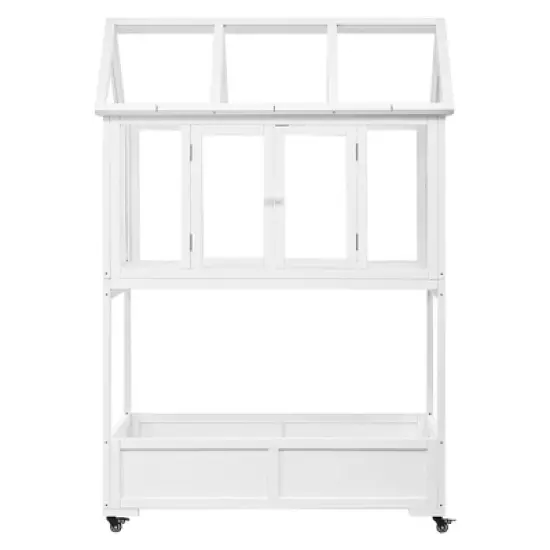 Hrinhom 47.2"W Garden Wood Portable Cold Frame with Movable Wheels image {8}