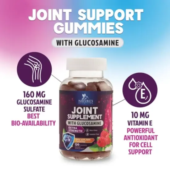 Joint Support Gummies Glucosamine Plus Vitamin E, Joint Support Supplement - Back, Knees & Hands - 120 Gummies By Nature's Nutrition image {2}