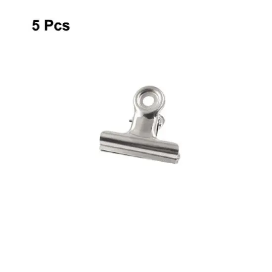 Unique Bargains Spring-Loaded Design Metal File Binder Clips Clamps Silver Tone 5 Pcs 2" Width image {1}