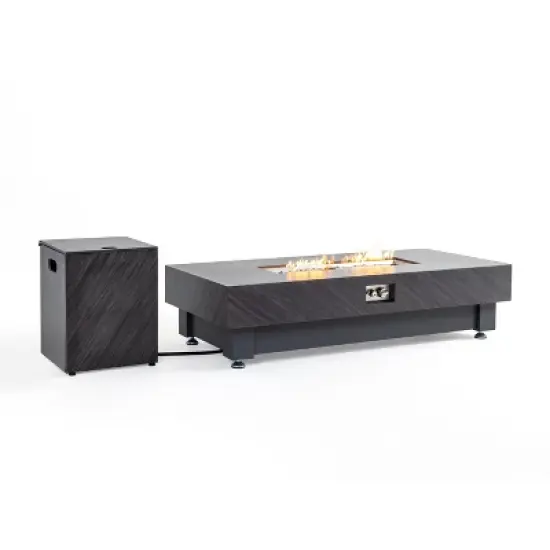 60-Inch Outdoor Gas Fire Pit Table, Modern Stone Design with Rain Cover image {2}