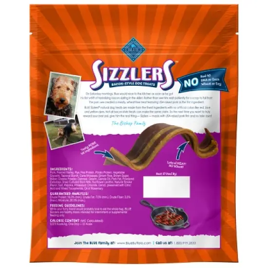 Blue Buffalo Sizzlers Natural Bacon-Style Soft-Moist Dog Treats Original Pork image {1}