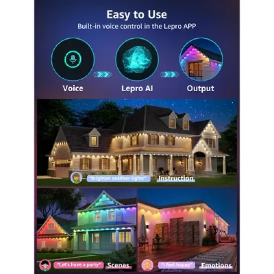 Lepro E1 AI Permanent Outdoor Lights APP Control, Smart RGB+IC House Lights Alexa Google Enabled, AI Generated Lighting LLM, NO Remote, 2.4 GHz WiFi image {5}