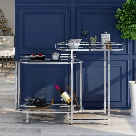 Carrowdore Glass Shelf Serving Cart Chrome/Clear - miBasics image {1}