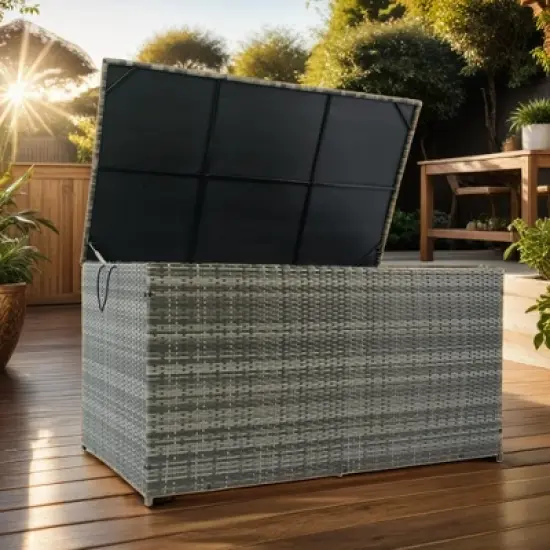 200 Gallon Outdoor Storage Deck Box, Wicker Patio Storage Box with Lid, Flip Top Storage Bench, Storage Bin for Cushion Garden Tool Pool Supplies image {6}
