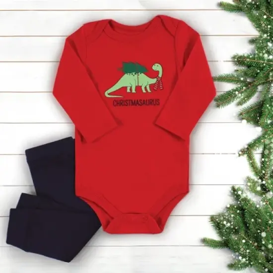 Hudson Baby Infant Boy Long-Sleeve Bodysuits and Pants, Christmasaurus image {5}