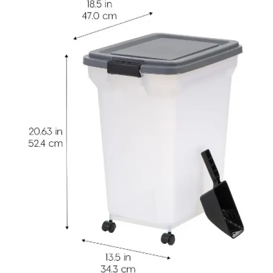 IRIS USA Dog Food Storage Container 40 lbs, Attachable Wheels, & Included Scoop, for Dog Cat Birds and other Pets, Dark Gray image {1}