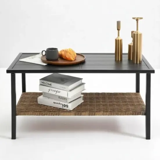 4-Piece Patio Sectional Low Dining Sofa Set with Steel Table, Blue Cushions, and Detachable Covers &acirc;&acirc;&sbquo;?Comfortable Outdoor Conversation Set image {4}