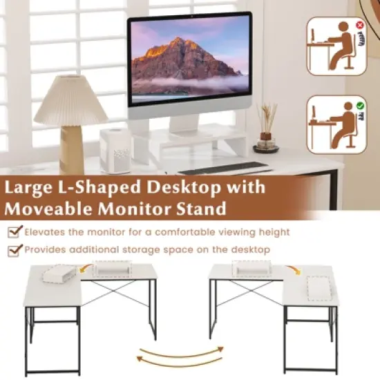 Tangkula L-Shaped Computer Desk with Power Outlets 95&rdquo; Long 2-Person Desk with Monitor Shelf Modern Corner Desk Gaming Table with USB Ports White image {7}