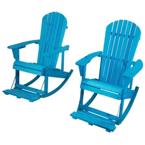 Jiallo Zero Gravity Collection Sky Blue Adirondack Rocking Chair with Built-in Footrest image {2}