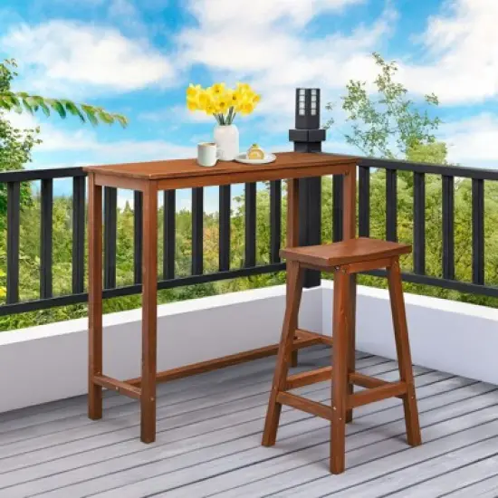 Karl Home Patio Fir Wood Brown Bar Table image {7}