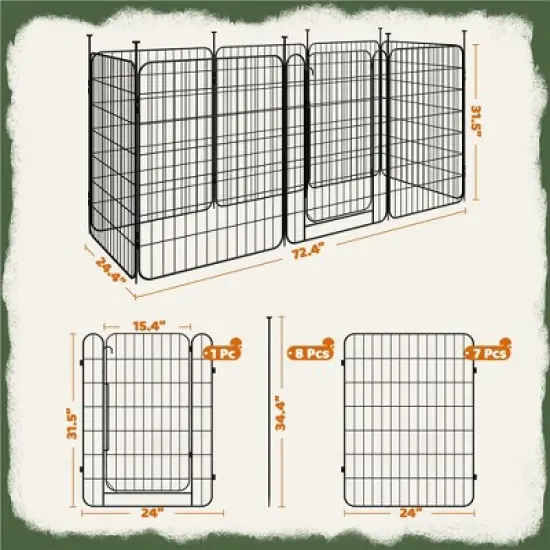 Yaheetech 31.5&Prime; Tall Foldabel Dog Playpen, 8 Panels Puppy Fence with Door for Small Dogs, Iron Exercise Barrier for Outdoor Indoor Use image {2}