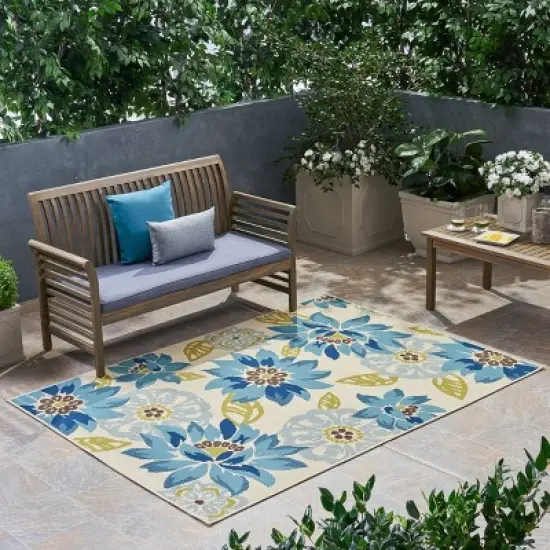 Wildwood Floral Outdoor Rug Ivory/Blue - Christopher Knight Home image {2}