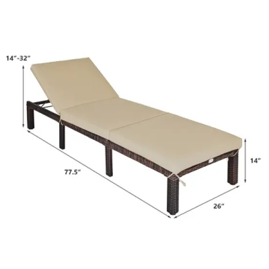 Tangkula Patio Rattan Chaise Lounge Chair Recliner Outdoor w/ 6 Positions Cushion image {8}