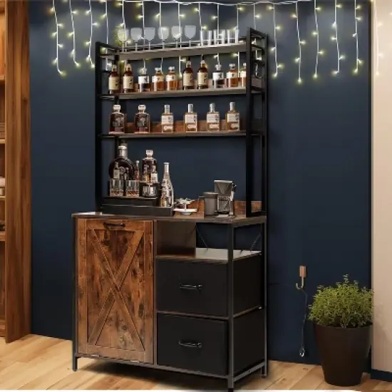 spanspace 66" Kitchen Bakers Rack with Tilt-Out Trash Cabinet with Power Outlet, Removable Drawers & 6 Hooks, Fits 10-Gallon Bins image {5}