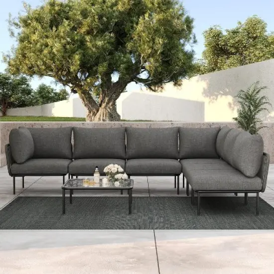 LayinSun 2 Pieces Rope Woven Patio Furniture Set, Modern Modular Sectional Corner Chairs and Upgrade Thickness Cushion image {5}