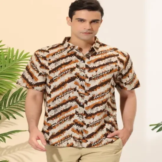 Lars Amadeus Men's Irregular Geometric Shirt Color Block Short Sleeves Button Down Summer Shirts image {1}