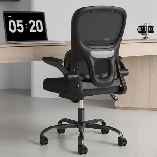 PAGED Mesh Office Chair Adjustable Height Desk Chair Ergonomic Gaming Chair with Flip Armrest, Rolling Wheels for Office image {6}