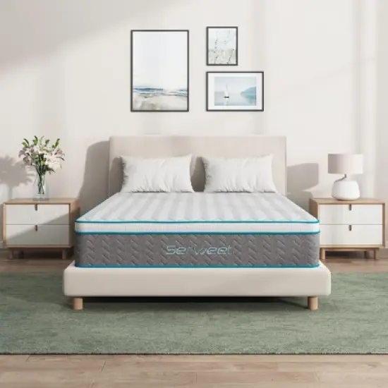 Serweet 8" Breathable Bamboo Charcoal Memory Foam Hybrid Mattress - Medium Firm - Compatible with Platform Bed, Box Spring, or Slat Base image {6}