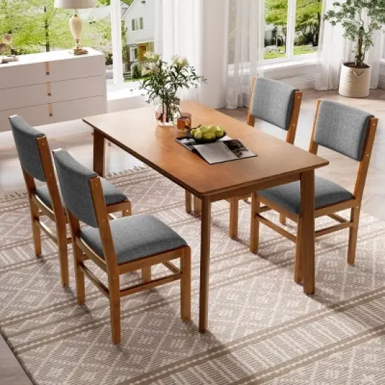 Set of 4 Mid Century Modern Upholstered Dining Chairs with Solid Wood Frame and Fabric Seat for Kitchen Dining Room Living Room&ndash;Maison Boucle image {7}