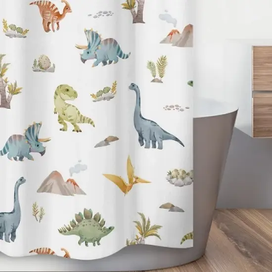 Sweet Jojo Designs Boy Shower Curtain 72in.x72in. Watercolor Dinosaur Dino Multicolor image {2}