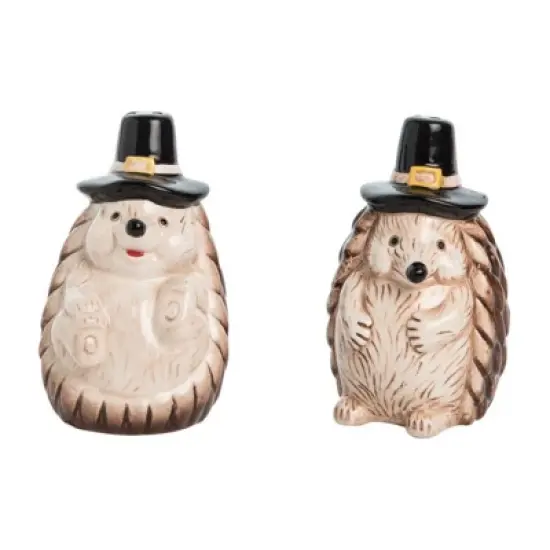 Transpac Dolomite 3.5 in Multicolor Harvest Hedgehog Salt and Pepper Shakers Set of 2 for Fall Thanksgiving Decor image {2}