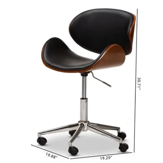 Ambrosio Faux Leather Upholstered Chrome Finished Metal Adjustable Office Chair Black - BaxtonStudio image {2}