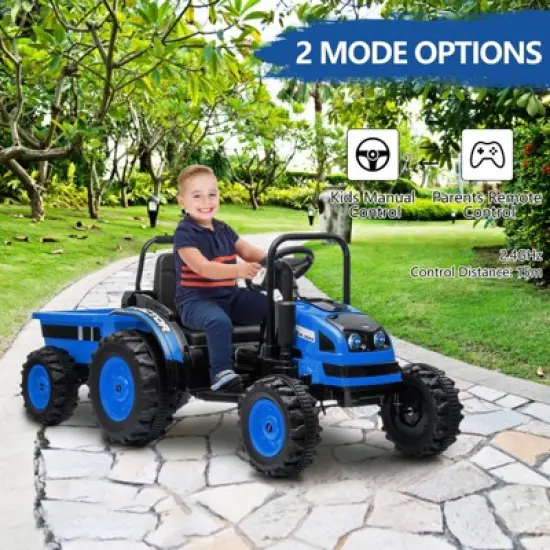Ride Tractor for Kids, Tractor Ride On with Trailer, 12V Battery Powered Electric Tractor with Remote Control, 35W Dual Motors, Unload Button image {5}