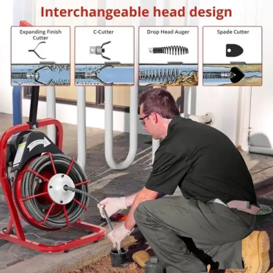 75 Ft X 3/8 Inch Drain Cleaner Machine Electric Drain Auger Auto Feed With Kits image {5}
