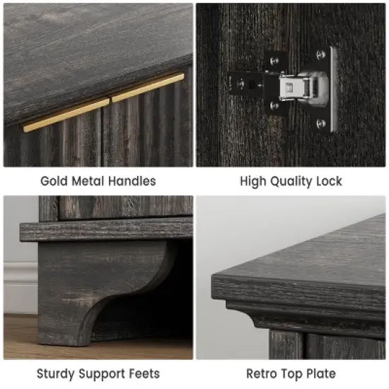 Fluted Buffet Sideboard, Adjustable Shelf Storage, Coffee Bar Cabinet for Kitchen/Living Room/Hallway, White/Oak/Dark Oak image {6}