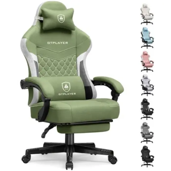 GTPLAYER Gaming Chair with Footrest, Premium Breathable Fabric, Waist Support, Linkage Armrest image {13}