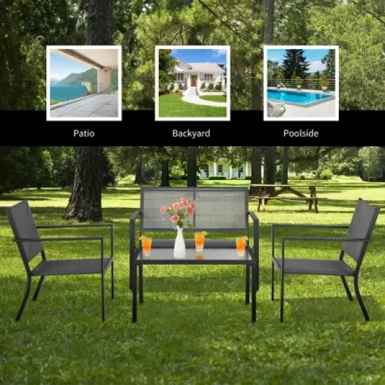 Costway 4 PCS Patio Furniture Set Sofa Coffee Table Steel Frame Garden image {3}