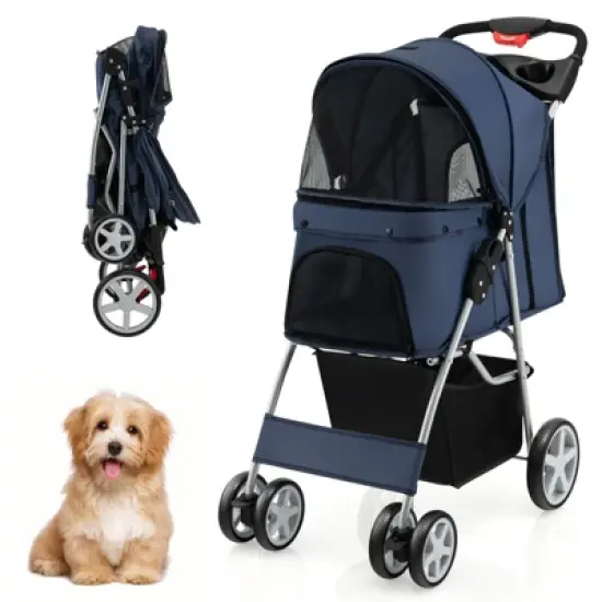 Costway Folding Pet Stroller 4-Wheel Pet Travel Carrier w/Storage Basket image {12}